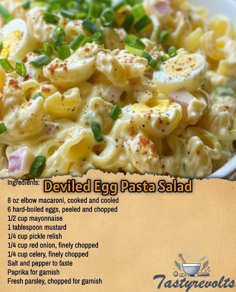 Tastyrevolts Tuna Egg Pasta Salad, Pasta Salad With Eggs Hard Boiled, Pasta Salad With Eggs, Fair Treats, Cold Pasta Recipes, Deviled Egg Pasta Salad, Egg Pasta Salad, Healthy Baking Substitutes, Creamy Pasta Salad