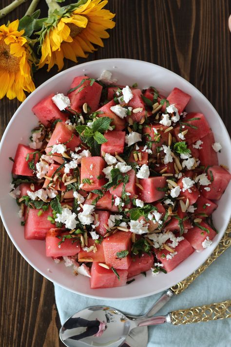 watermelon, feta, jalapeno salad Watermelon Salad With Jalapeno, Jalapeño Watermelon Salad, Jalapeno Salad, Mint Salad Recipes, Southern Salad, Watermelon Basil, Packed Salad, Best Summer Salads, Drink If