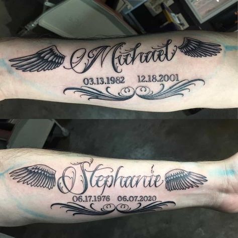 Date and Name Memorial Tattoo 2 Mens Name Tattoos, Tattoos For Someone Who Passed, Rip Tattoos For Dad, Rip Tattoos For Mom, Memorial Tattoo Designs, Element Tattoo, Grandma Tattoos, Faith Hope Love Tattoo