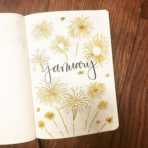 who's ready for the new year??✨🥂thanks again to @amandarachdoodles for the theme😊👌🏻#bulletjournal #bujo #january #newyear… Bujo January, Calendar Bujo, December Bullet Journal, Bullet Journal Month, Bullet Journal Monthly Spread, January Bullet Journal, Bullet Journal Page, Bullet Journal 2020, Bullet Journal Set Up