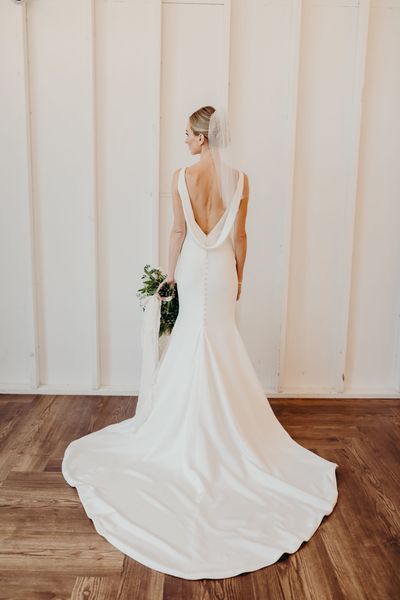 Olia Zavozina Wedding Dress: Lauren Bushnell and Chris Lane's Wedding at 14TENN November Wedding Dresses, Brides Wedding Dresses, Lauren Bushnell, Chris Lane, Draped Wedding Dress, Lauren Lane, Satin Mermaid Wedding Dress, Modern Wedding Gown, November Wedding