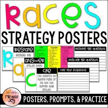 RACES Writing Strategy - Posters, Prompts, & Practice SheetsThe RACES strategy guides students to write more structured, thorough, and detailed responses to text-based questions. Contents include:RACES PosterR (Restate the Question) PosterA (Answer the Question) PosterC (Cite Text Evidence) PosterE (Explain the Evidence) PosterS (Summarize Your Answer) PosterChart of Writing Prompts for Citing, Explaining, and SummarizingSheets for Modeling & Practicing Each StepPosters are included in b Races Strategy, Restate The Question, Races Writing Strategy, Race Strategy, Race Writing, Text Evidence, 6th Grade Ela, Answer The Question, 2nd Grade Teacher