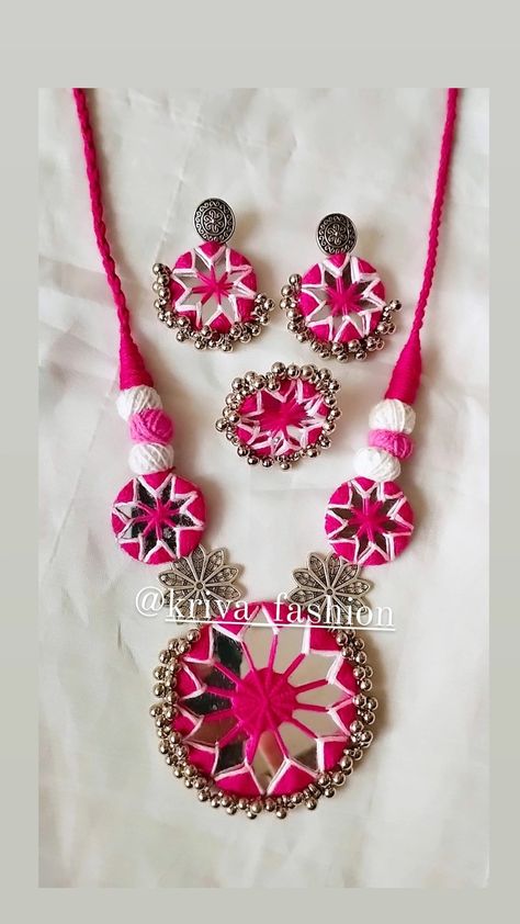 Kriva fashion Navratri Ornaments Handmade, Navratri Diy, Navratri Ornaments, Navratri Jewellery, Mirror Jewellery, Diy Earrings Materials, Hand Embroidered Jewelry, Mirror Jewelry, Diy Fabric Jewellery