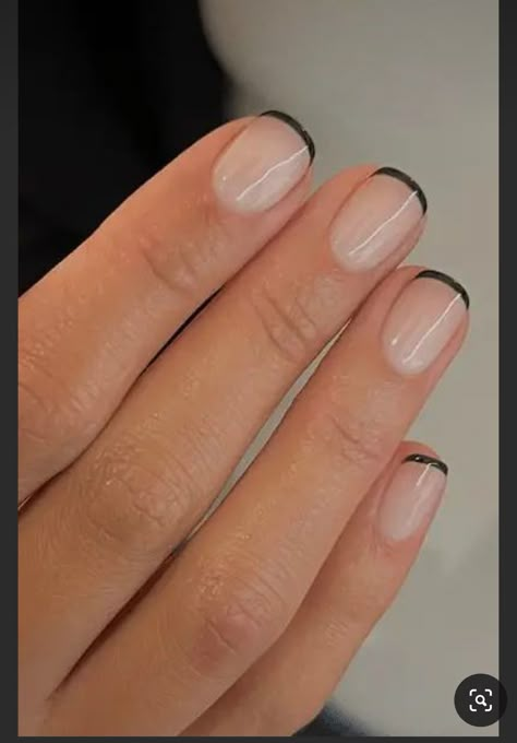 Micro French Manicure Black, Color Tipped French Manicure, Micro Tip Nails, Micro French Manicure Color, Black French Manicure Short, Fall French Manicure Ideas, Tiny French Tip Nails, Short French Nails Color, Muted French Manicure