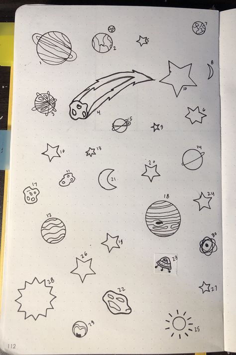 Space Mood Tracker, Science Doodles, Space Doodles, Moving Books, Planet Drawing, Bullet Journal Cover Page, Bullet Journal Paper, Easy Love Drawings, Cosmic Art