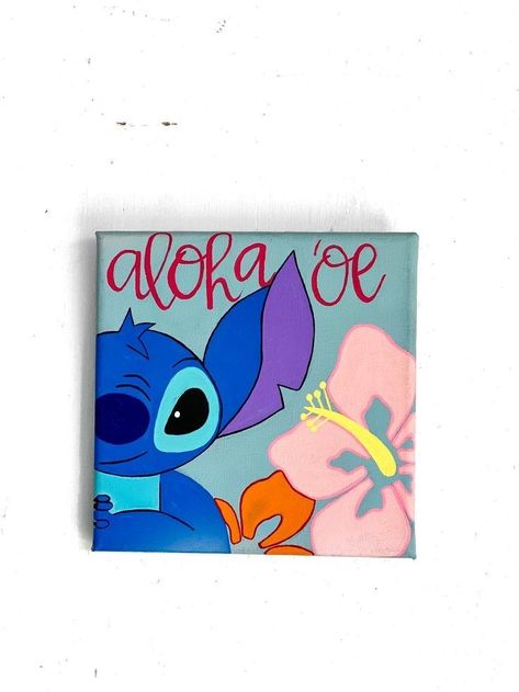 Stitch Canvas Painting, Hawaiian Quotes, Disney Canvas Paintings, Stitch Canvas, Stitch Painting, Stitch Party, Abstract Canvas Art Acrylics, Tile Painting, Painted Crafts