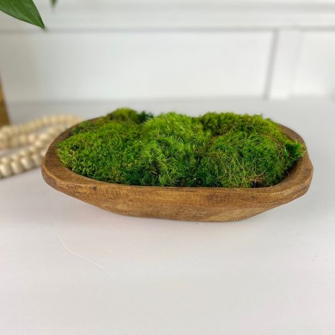 Preserved moss is trendy and fresh with greenery. Moss will bring a sense a calm to any space. This cute little hand carved dough bowl makes for the perfect centerpiece for any table.  Adding a pop of green color and the elements of natural wood are sure to bring inspiration into your home office.  No watering required!  Do not place in direct sunlight.  The dimensions are APP.10.75 X 6.5 X 3 inches. The moss will have a slight smell to it. Some people like the smell others not so much. PLEASE N Moss Centerpiece, Centerpiece Coffee Table, Moss Centerpieces, Dough Bowl Centerpiece, Succulent Bowls, Bowl Centerpiece, Moss Wall Art, Moss Garden, Moss Art