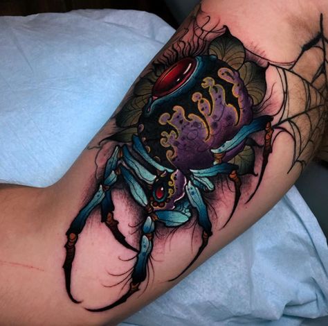 Neotraditional Spider Tattoo, Neo Traditional Spider Tattoo, Neo Traditional Spider, Arachne Tattoo, Cj Tattoo, Grim Tattoo, Spider Drawing, Hell Bent, Art Flash