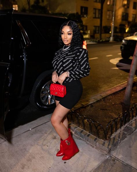 Red Lipstick Outfit Black Women, Red Heels Outfit Black Women, Red Boots Outfit Black Women, Red Outfit Black Women, Valentine Day Outfits Black Women, Valentines Day Outfits Black Women, Red Lipstick Outfit, Balenciaga Outfit, Instagram Model Outfits