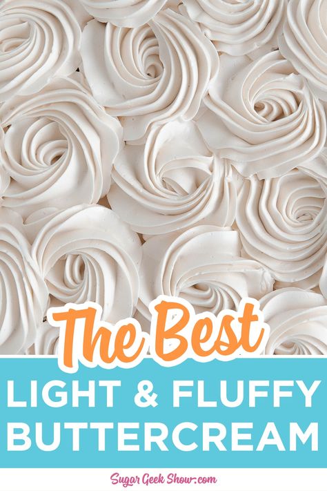 The best easy buttercream frosting recipe! Light, fluffy, smooth, and creamy! Not too sweet and so easy to make! Never buy frosting again! You can use this buttercream to frost cakes, cupcakes, pipe buttercream flowers, and is great for under fondant. Use the frosting calculator right above the recipe to calculate how much frosting you need. Fluffy Smooth Buttercream, White Butter Cream Frosting Recipe, Light Icing Cake, Soft Frosting For Cake, Martha Stewart Buttercream Frosting, Frosting For Birthday Cakes, Cooked Buttercream Frosting, Large Batch Buttercream Frosting Recipe, Frosting For Fondant Cake