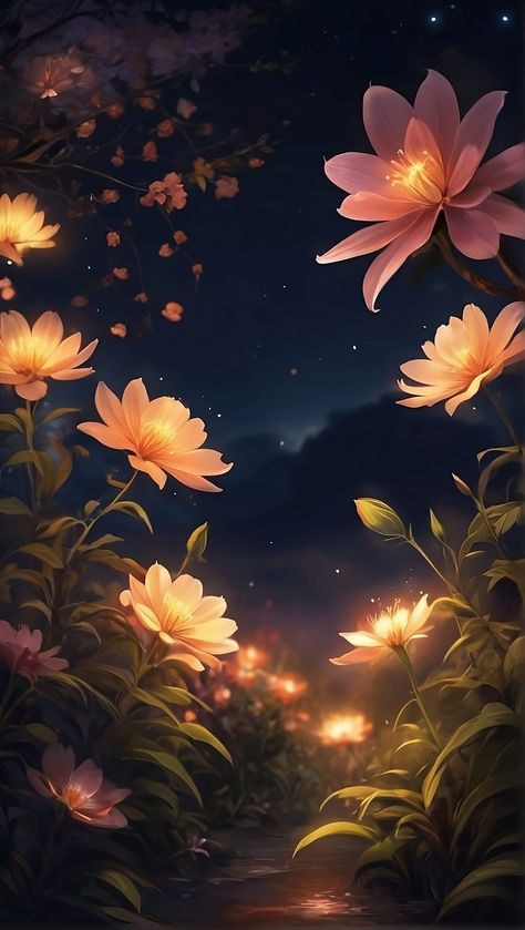 Flowers At Night, Creative Wallpapers, The Night Garden, Night Scenes, Mysterious Forest, Smelling Flowers, Enchanting Garden, Night Wallpaper, Under The Moonlight