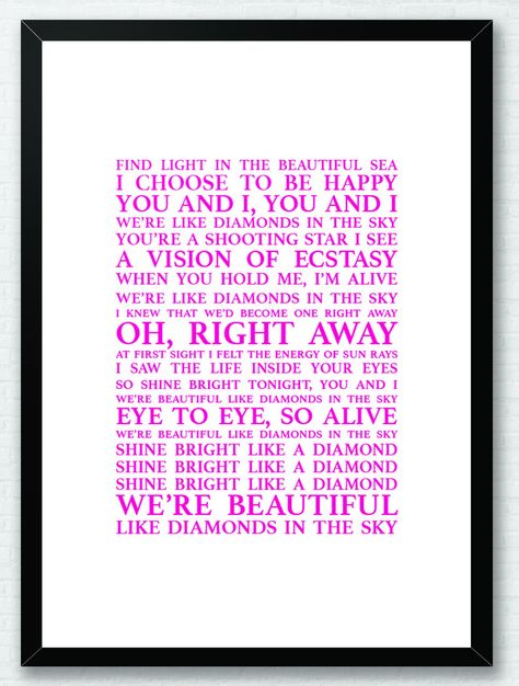 Diamonds Rihanna Lyrics Song Typography Print Poster | Etsy Diamonds Rihanna Lyrics, Song Typography, Rihanna Lyrics, Diamonds In The Sky, Lyrics Song, Lyric Art, Choose Happy, Typography Prints, Choose Me