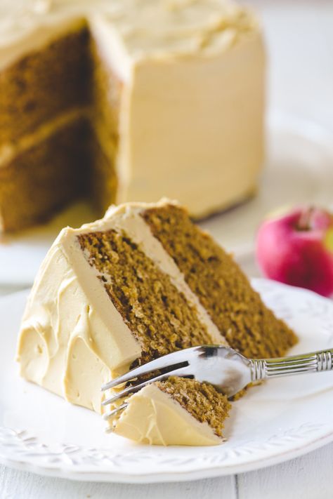 Apple Butter Cake with Brown Sugar Buttercream | The View from Great Island Paleo Apple Butter, Apple Layer Cake, Apple Butter Cake, Brown Sugar Buttercream, Cooked Frosting, Paleo Apple, Apple Spice Cake, The View From Great Island, Cake Filling