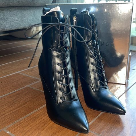 Stylish Leather Lace Up Bootie - Never Worn Witch Couture, Pointy Heels, Fashion Shoes Sandals, Azalea Wang, Leather Lace, Custom Shoes, Leather And Lace, Cute Shoes, Passion For Fashion