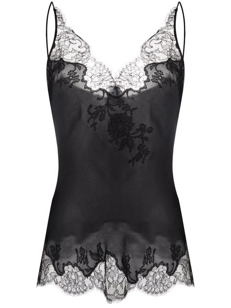 Carine Gilson lace-panelled Silk Camisole - Farfetch Marty Simone, Carine Gilson, Haute Fashion, Fashion Feminine, Black Corset Top, Corset Tops, Black Camisole, Scallop Edge, Silk Camisole