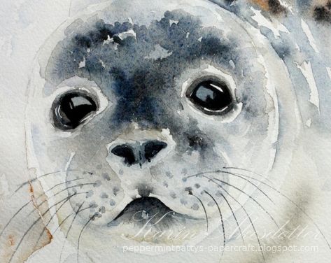 Peppermint Patty's Papercraft: #WorldWatercolorMonth Day 31 : Seal Watercolor Challenge, Watercolor Paintings Of Animals, Watercolor Art Diy, Arches Watercolor Paper, Baby Seal, Watercolor Painting Techniques, Art Painting Gallery, Watercolor Palette, Watercolor Paintings Tutorials