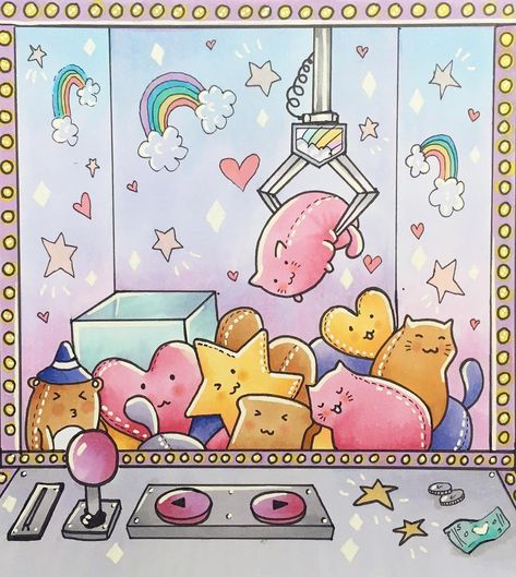 @allofthedoodles on Instagram: “Claw machines are the best 🤩💕 #doodle #clawmachine #ufomachine #cartoon #cute #arcade #copicmarkers” Arcade Drawing Reference, Claw Machine Reference, Claw Machine Wallpaper, Claw Machine Doodle, Claw Machine Drawing, Claw Machine Art, Claw Machine Aesthetic, Kawaii Claw Machine Art, Retro Claw Machine