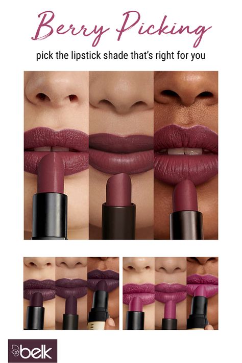 This season, berry lipstick shades are ripe for the picking! We love the berry hues in Bobbi Brown’s Luxe Matte Lip Color collection. To choose one that’s right for you, use your skin tone as a guide: Pink/cool undertones? Choose shades with blue undertones like deep plum, wine and oxblood. Yellow/warm undertones? Go for shades with orange undertones like burgundy, deep red and maroon. Shop now. Maroon Matte Lipstick, Nails Maroon, Maroon Lips, Nails Burgundy, Mac Lipstick Swatches, Burgundy Lips, Burgundy Lipstick, Berry Lipstick, Berry Picking