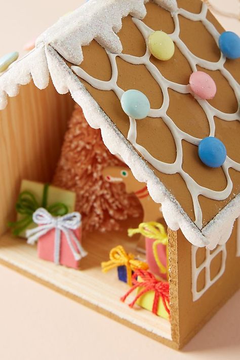 Slide View: 2: Gingerbread Home Ornament Felt Gingerbread House Wreath, Martha Stewart Gingerbread Ornaments, Gingerbread House Felt Ornament, Ceramic Gingerbread House Pink, Pink Felt Gingerbread Ornaments, Mini Diorama, Festive Decor, Bottle Brush Trees, Home House