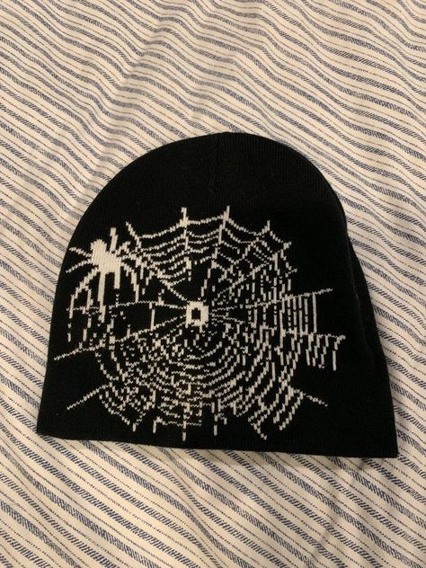 Spider Web Beanie, Spider Beanie, Web Beanie, Vintage Beanie, Vintage Spider, Funky Hats, Instagram Jewelry, Black Beanie, Knitted Beanie