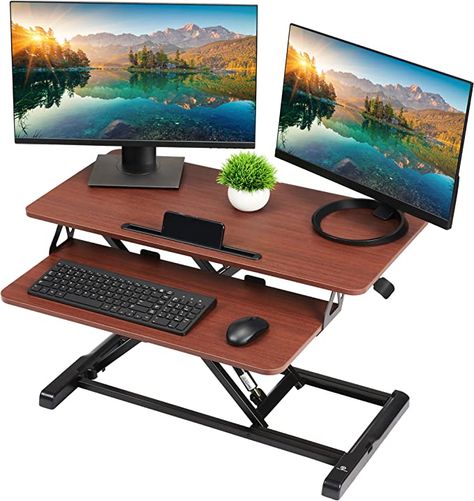 Amazon.com: TechOrbits Standing Desk Converter - Particle Board, Adjustable Height Sit to Stand Up Desk Riser for Home Office - Computer, Laptop & Dual Monitor Workstation & Machine Stand - 32 Inch, Wood : Office Products Laptop Riser For Desk, Desktop Riser, Monitor Stand Riser, Standing Desk Riser, Laptop Stand And Keyboard, Dual Monitor Desk, Standing Desk Setup Flexispot (standing Desk For Home Office), Ergonomic Laptop Stand, Desk Workstation