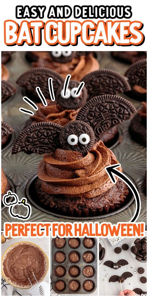 Bat Cupcakes Cupcake Icing Recipe, Halloween Dessert Recipes Easy, Bat Cupcakes, Pasteles Halloween, Homemade Chocolate Frosting, Dessert Halloween, Halloween Food Desserts, Homemade Frosting, Soft Chocolate Chip Cookies