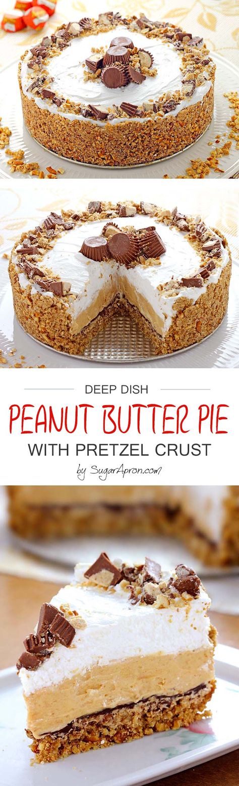 Pie With Pretzel Crust, Peanut Butter Cream Cheese, Cheese And Chocolate, Peanut Butter Cream, Resep Pasta, Pretzel Crust, Pie Pops, Peanut Butter Desserts, Peanut Butter Pie