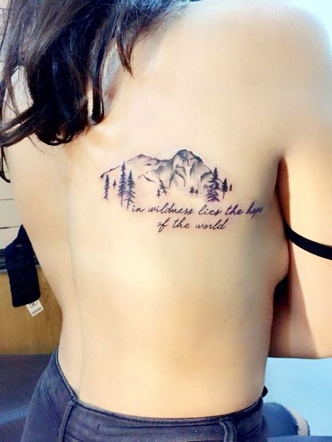 In wildness lies the hope of the world   Adventure lover Nature lover Nature Lover Tattoo, Trending Tattoos, Nature Tattoo, Tattoos For Lovers, Inspiration Tattoos, Tattoos Geometric, Geniale Tattoos, Tattoo Girls, Mountain Tattoo