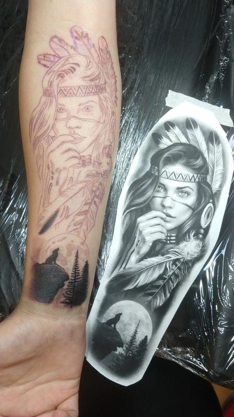 Native Leg Tattoos For Women, Native American Lady Tattoo, Female Indian Tattoo, Indian Tattoos For Women Native, Tattoo Indian Style, Native American Woman Tattoo, Native American Tattoos For Women, Indian Tattoos For Women, Tattoo Indien