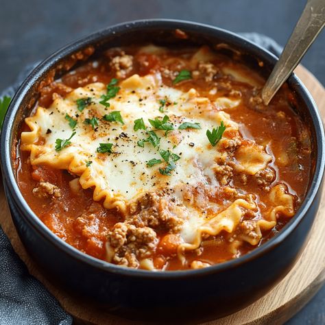 Cozy up with this hearty lasagna soup recipe, featuring tender pasta, rich tomato broth, and creamy cheese toppings. Ready in under an hour! Soup Dinner Recipes, Recipe Lasagna, Easy Lasagna Soup, Delicious Lasagna, Broccoli Pasta Recipe, Lasagna Soup Recipe, Creamy Macaroni And Cheese, Traditional Lasagna, Classic Lasagna