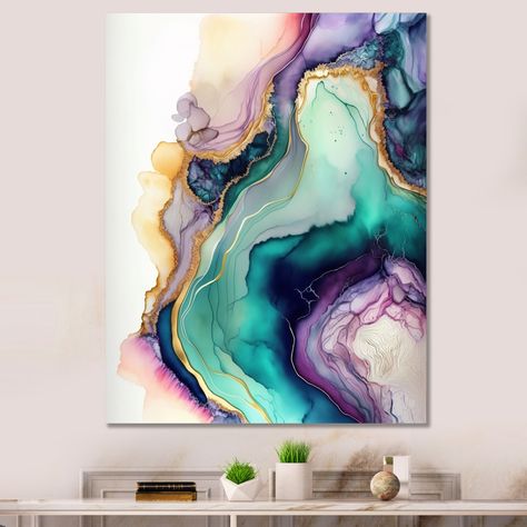 Mercer41 Green Purple Abstract Geode - Abstract Marble Wall Decor | Wayfair Geode Art Print, Geode Canvas, Marble Wall Decor, Blue Wall Clocks, 3d Metal Wall Art, Acrylic Wall Decor, Geode Art, Metal Wall Sculpture, Abstract Decor