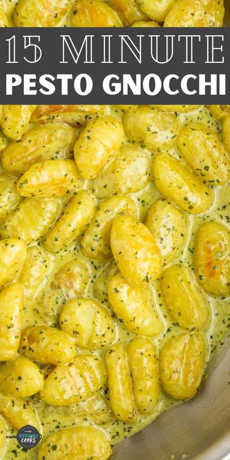 This creamy Pesto Gnocchi is a simple and easy dinner that you can throw together in 15 minutes or less. You'll want to make this delicious homemade comfort food part of your permanent meal plan. Frozen Gnocchi Recipes, Gnocchi Pasta Recipes, Creamy Pesto Gnocchi, Roast Frozen Broccoli, Gnocchi Pesto, Pesto Gnocchi, Gnocchi Pasta, Creamy Pesto Sauce, Homemade Comfort Food