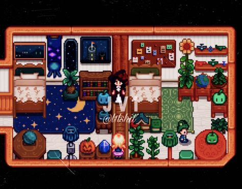 stardew valley. kids room. indoor decoration. Interior design Stardew Nursery Design, Stardew Valley Kids Room Design, Stardew Valley Kids Room, Stardew Valley Room Design, Stardew Valley Interior, Stardew Valley Interior Design, Stardew Valley House Interior, Valley House, Stardew Valley Layout