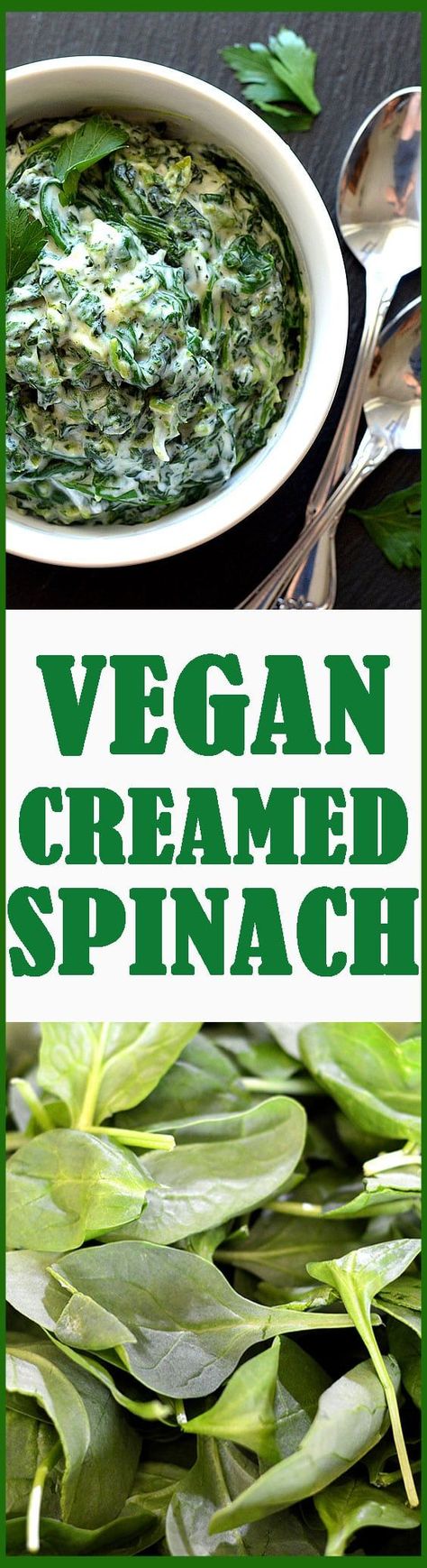 Dairy Free Creamed Spinach, Vegan Creamed Spinach, Creamed Spinach Recipe, Spinach Recipe, Dairy Free Cream, Simply Quinoa, Vegan Holidays, Vegan Thanksgiving, Creamed Spinach