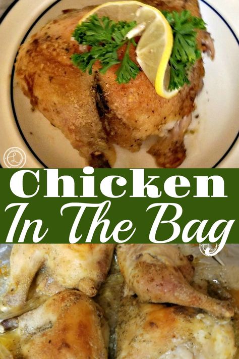 Chicken In The Bag Recipe. Quick, easy, how to make with easy clean-up, chicken legs, thighs, crispy skin, garlic, and onion. Chicken Quarters or other meat. #chickenrecipe #howtouseanovenbag #quickandeasyrecipe Oven Bag Recipes, Reynolds Oven Bag Recipes, Chicken Thighs In Oven, Oven Bag, Chicken Quarters, Chicken Leg Recipes, Plant Paradox, Onion Chicken, Indian Chicken