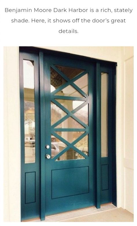 Benjamin Moore  Dark Harbor CSP-720 Benjamin Moore Dark Harbor, Teal Front Doors, درابزين السلم, Teal Door, Exterior Door Colors, Dark Harbor, Casa Hobbit, Front Door Paint Colors, Door Paint Colors