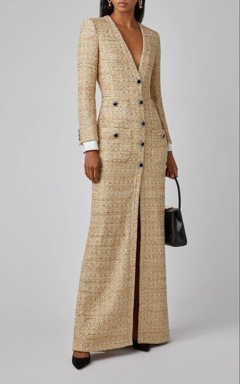 Long Tweed Dress, Long Tweed Jacket Outfit, Tweed Abaya, Tweed Gown, Tweed Coat Women, Long Tweed Coat, Tweed Jacket Outfit, Cucculelli Shaheen, Abaya Designs Latest