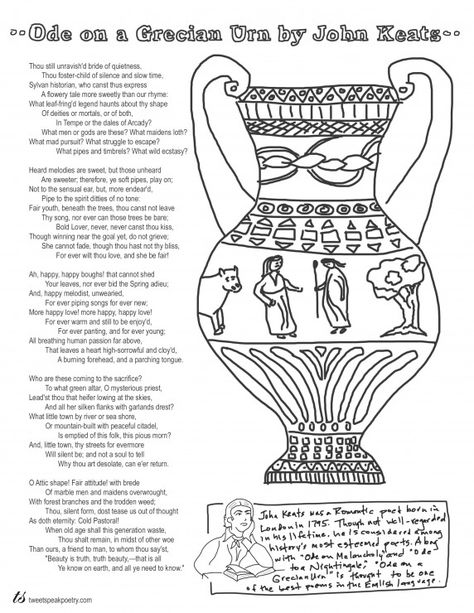 Coloring Page Poems: Ode on a Grecian Urn | Tweetspeak Poetry Ode On A Grecian Urn, Greek Poetry, Grecian Urn, Teacher Poems, Poem Writer, Favorite Poems, Welcome Words, Art Mystical, Greek Vase