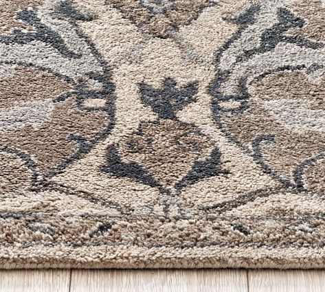 Neutral Nolan Persian Rug | Pottery Barn Neutral Area Rugs In Living Room, Den Remodel, Pottery Barn Rugs, Neutral Inspiration, Thick Pile Rug, Wool Rugs Living Room, Miller House, Bourbon Room, Neutral Area Rug