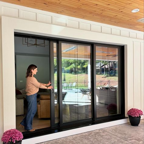 Sliding Glass Door With Windows On Side, Sliding Glass Doors Patio Sliders, Large Sliding Glass Doors Patio, Sliding Doors Exterior Patio, Slide Doors Ideas, Sliding Back Door, Sliding Doors Patio, Slide Patio Doors, Sliding Door Exterior