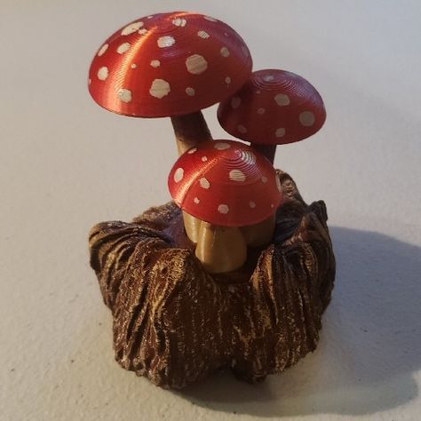 STL file Mushroom Cluster - Charming Troop of Toadstools in Tree Bark STL Files 🍄 ・3D print design to download・Cults Mushroom Cluster, 3d Print Design, White Paint Pen, Epoxy Glue, Red Orange Color, Stuffed Mushroom Caps, Mushroom Decor, Brown Highlights, Stl Files