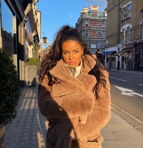 Fluffy Brown Fur Coat For Winter, Winter Streetwear Long Sleeve Fur Coat, Brown Hooded Faux Fur Outerwear, Brown Fluffy Long Sleeve Fur Coat, Kash Doll Fur Coat, Winter Fashion Coats, Cindy Kimberly, Curvy Dress, African American Women