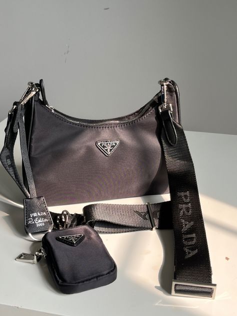 Prada Bag Crossbody Black, Prada Bag Black, Prada Nylon Bag, Handbag Ideas, Prada Nylon, Board Inspiration, Fancy Bags, Prada Crossbody, Prada Crossbody Bag