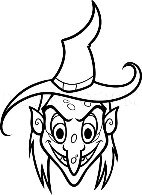 How To Draw A Witch Face, Step by Step, Drawing Guide, by Dawn | dragoart.com Witch Nose, Witch's Cauldron, Scary Kids, Witch Drawing, Witch Coloring Pages, Witch Potion, Scary Witch, Witch Face, Halloween Rocks