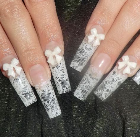 Lace Nail Design, Fake Nails White, Long Square Nails, Lace Nails, Coffin Press On Nails, Really Cute Nails, Nail Swag, Fake Nail, Stil Elegant