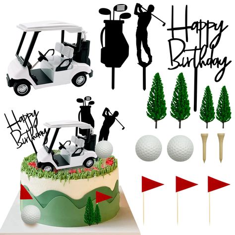 Golf Cart Cake, Golf Cake Toppers, Golf Themed Cakes, Flag Cake Topper, Golf Birthday Cakes, Golf Theme Party, Golf Cake, Fest Temaer, Golf Birthday Party