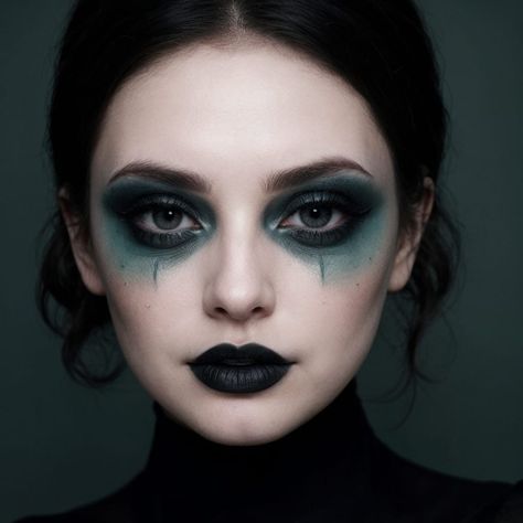 Dark Mage Makeup, Creative Witch Makeup, Drippy Eye Makeup, Purple Black Witch Makeup, Elegant Witch Makeup, Witch Queen Makeup, Dark Witch Costume Makeup, Dark Fae Makeup Ideas, Blue Witch Makeup