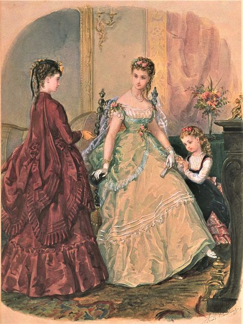 Fashion Plate - La Mode Illustree - 1869 1885 Fashion, 16th Century Fashion, Costume Design Sketch, 1870s Fashion, Victorian Era Fashion, Ancient Dress, 19th Century Clothing, Rococo Fashion, Victorian Pattern