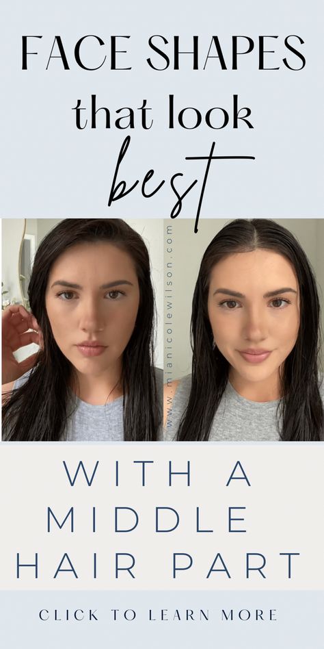 Guide to figuring out which hair part works best for face shape Hair Parts For Widows Peak Women, From Side Part To Middle Part, Middle Part Or Side Part Hair, How To Part Your Hair Face Shapes, Haircuts For Long Hair Square Face, Middle Part Vs Side Part Hairstyles, Haircuts Oblong Face Shape, Fringe For Heart Shaped Face, Earrings For Diamond Face Shape