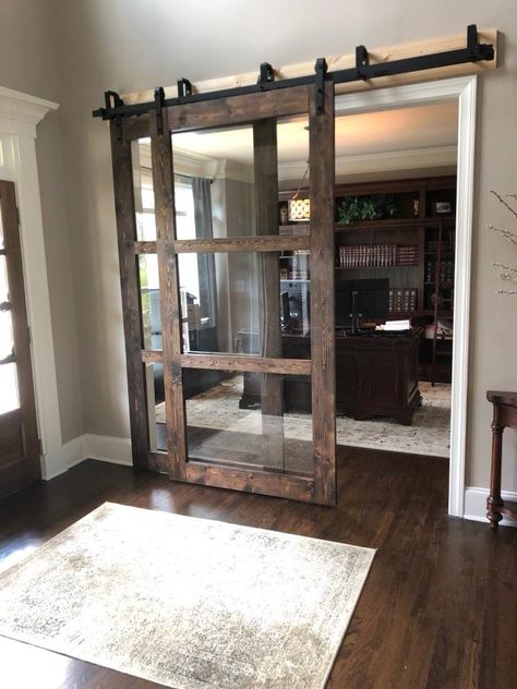 Farmhouse Interior Doors Glass, Sliding Dining Room Doors, Barn Door For Sliding Glass Door, Interior Glass Sliding Doors Ideas, Add Doors To Open Room, Sliding Doors To Sunroom, Replace Sliding Glass Door Ideas, Interior Bypass Sliding Doors, Sliding Glass Office Doors